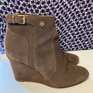 Tory Burch brown suede Fall Milan heeled wedge ankle zipper boots 8.5
